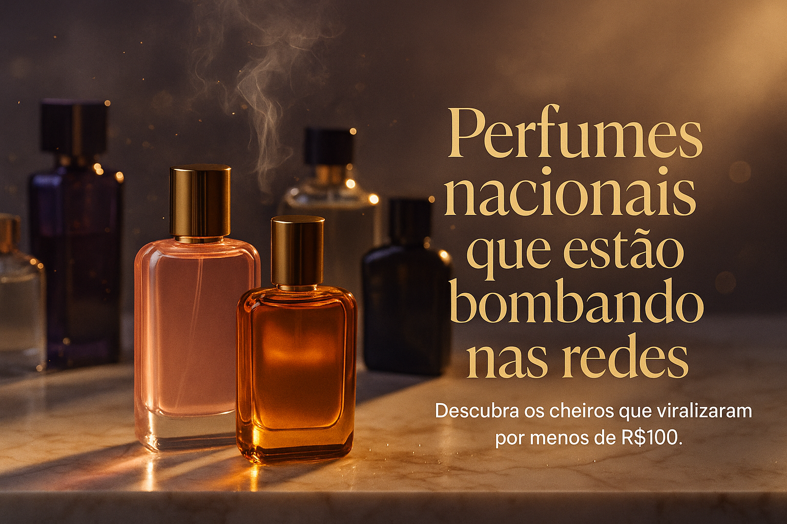 Perfumes nacionais em bancada de mármore — seleção Radar Econômico Brasil