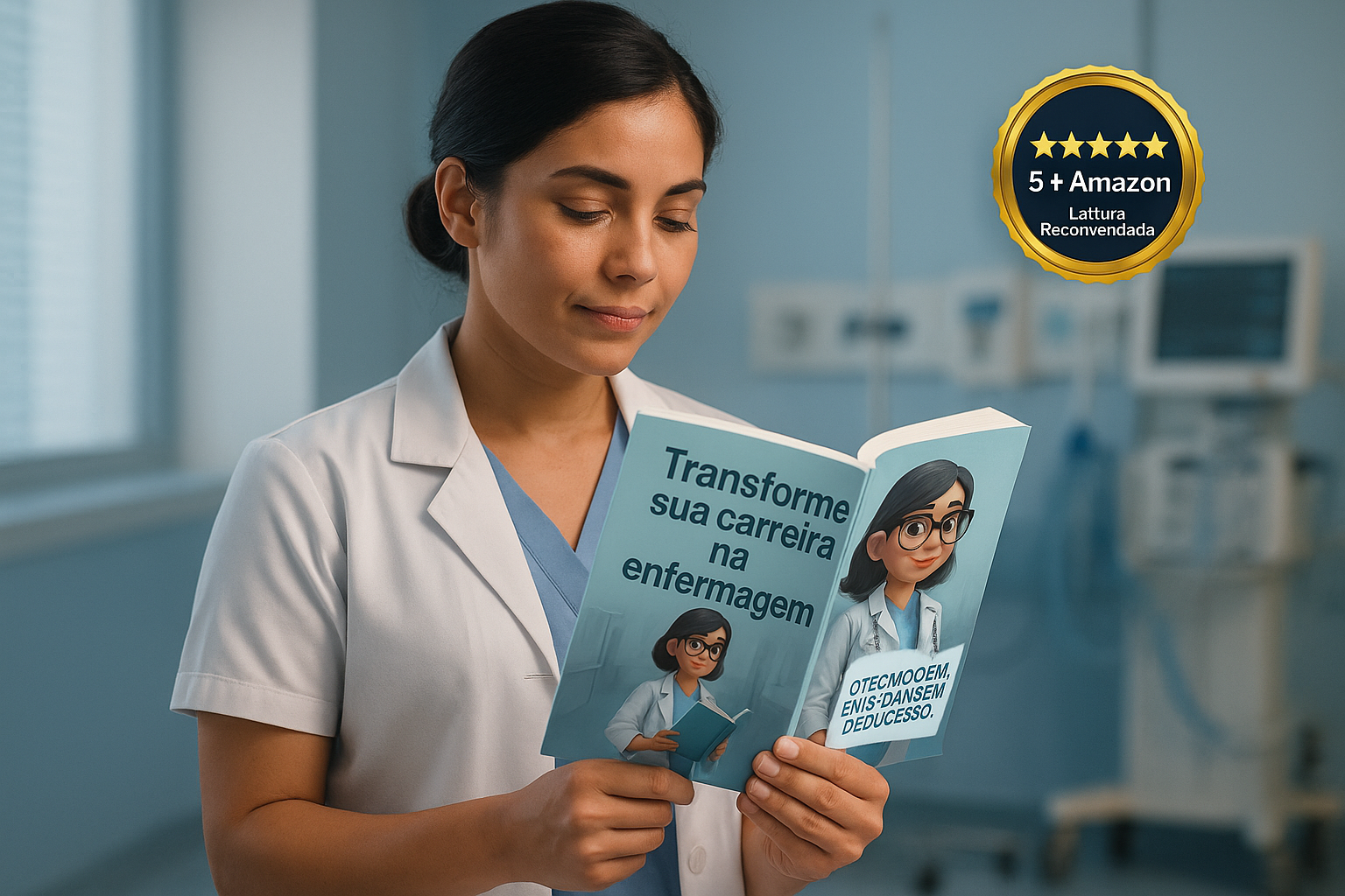 Técnica de enfermagem lendo o livro O Técnico em Enfermagem de Sucesso