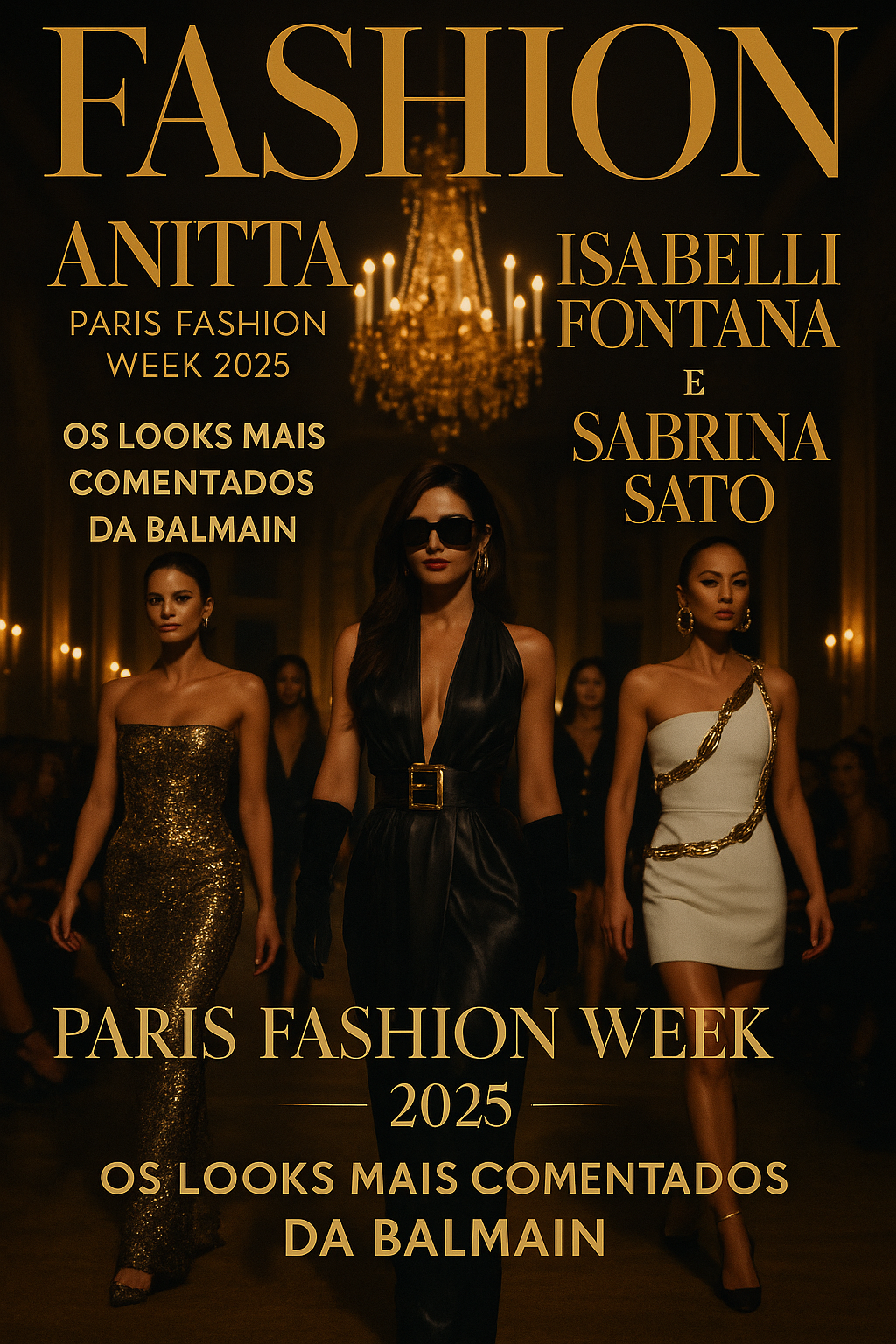 Anitta, Isabeli Fontana e Sabrina Sato em evento da Balmain na Paris Fashion Week