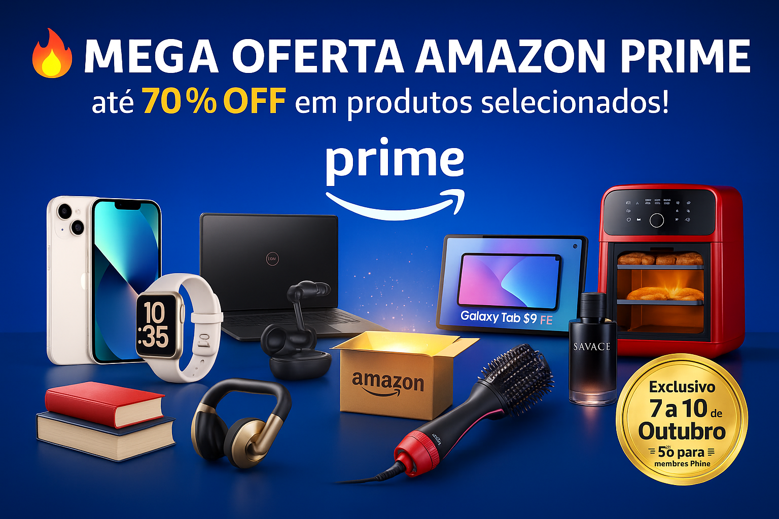 Mega Oferta Amazon Prime – capa promocional com produtos em destaque
