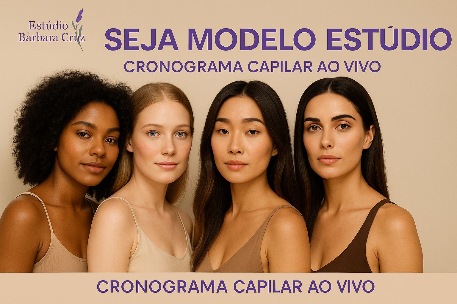 Capa do Projeto Modelos do Estúdio Bárbara Cruz, cronograma capilar ao vivo em Urupá