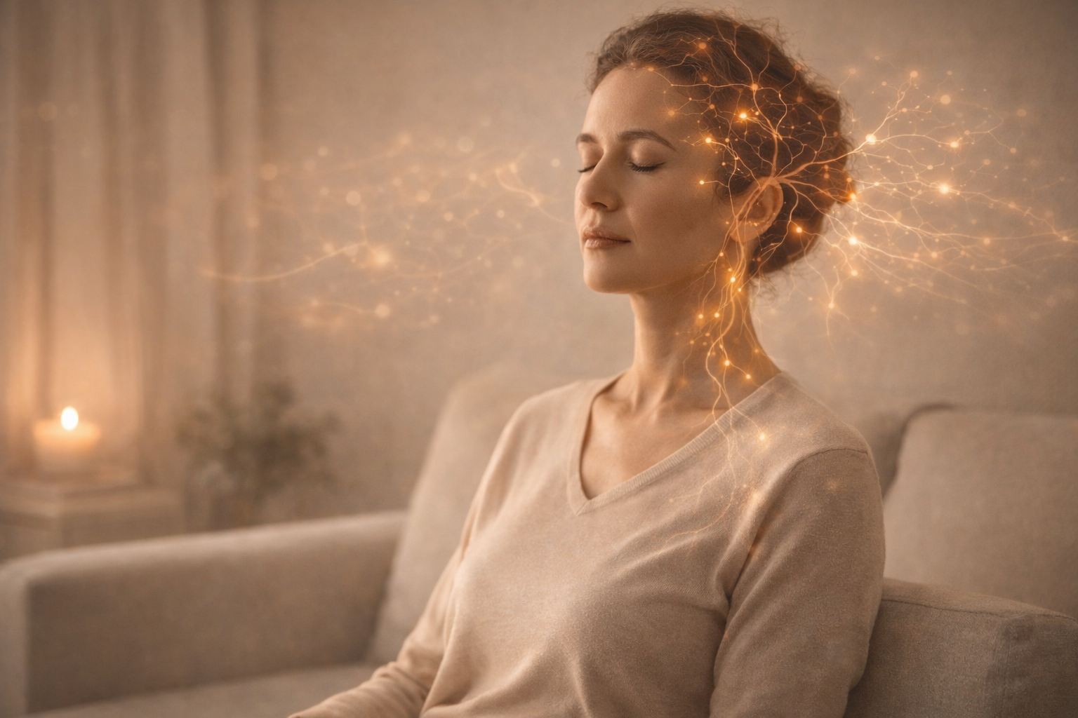 Massageador elétrico tipo pistola auxiliando no alívio da dor muscular causada pela ansiedade