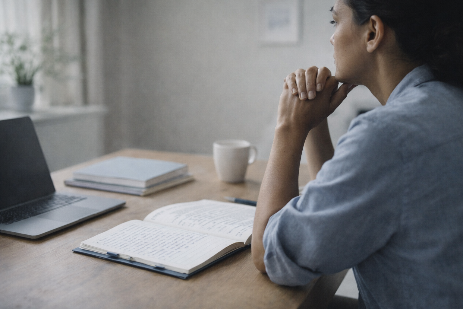 Profissional refletindo sobre decisão consciente na carreira em enfermagem