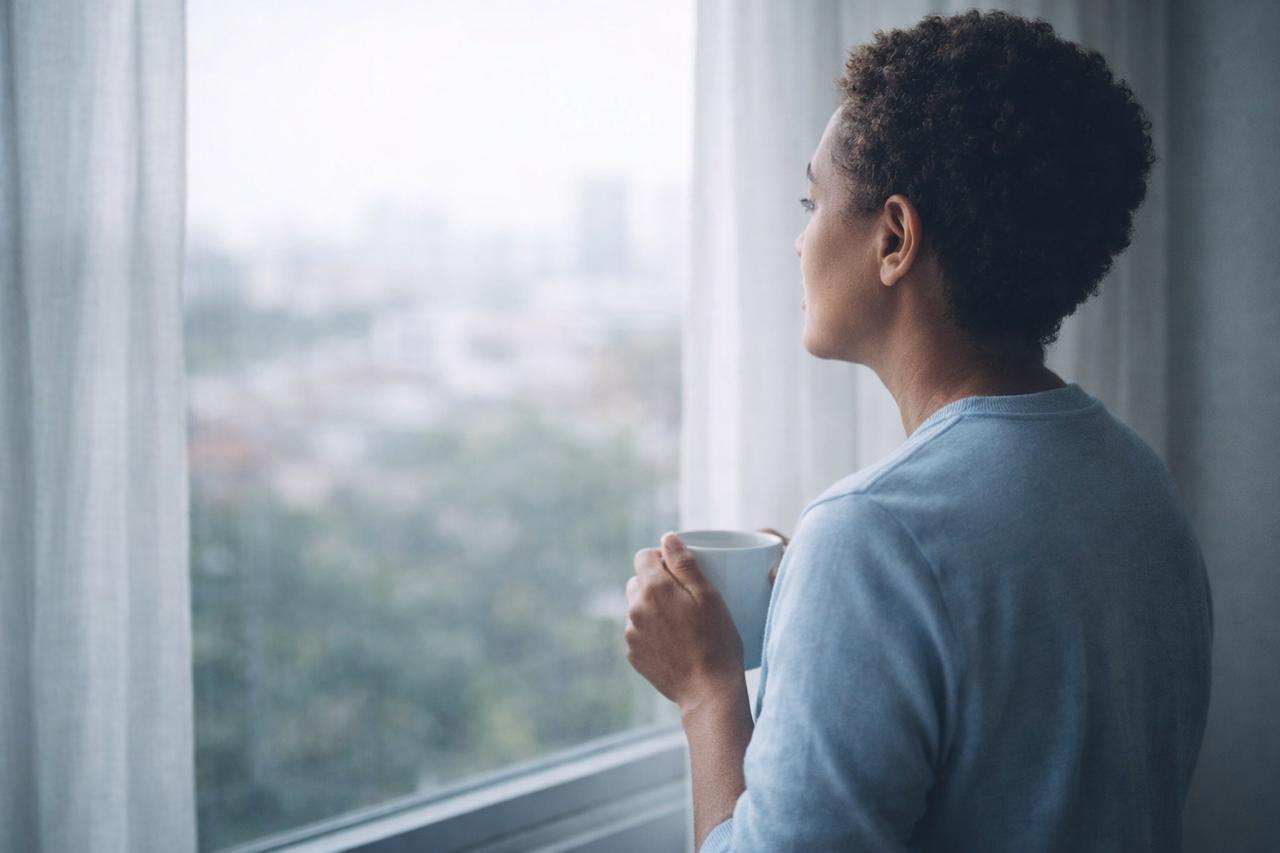 Pessoa refletindo sobre carreira e buscando qualificação profissional em casa