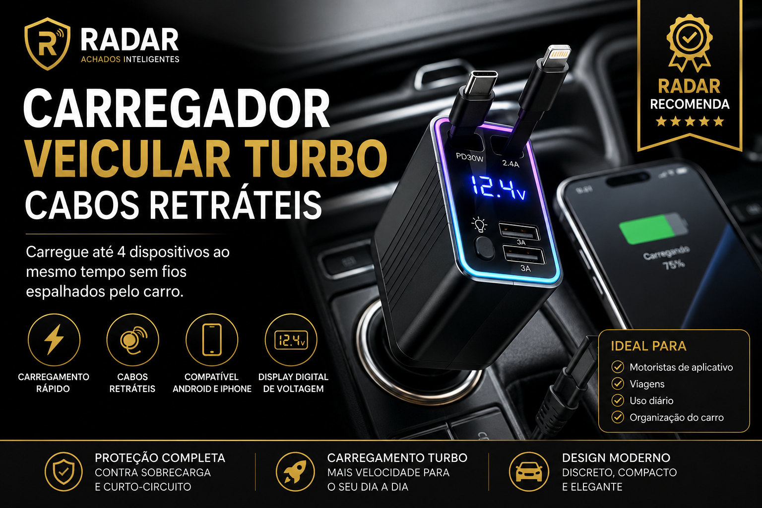 Como escolher a potencia em Watts do carregador veicular de celular