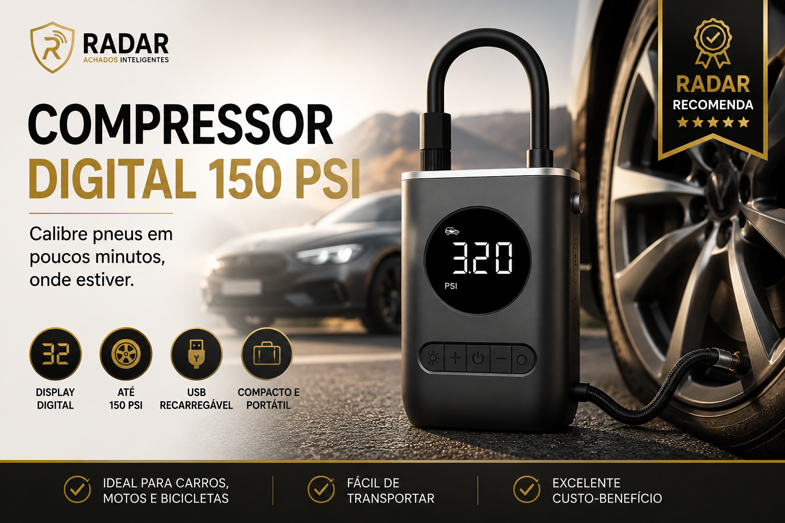 Compressor de ar portátil digital para carro - Vale a pena?