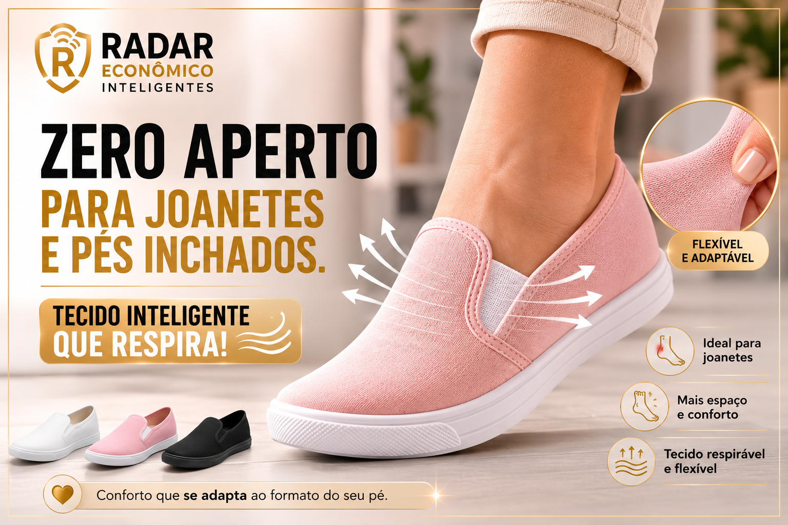 Tênis Feminino Slip On Conforto para quem fica muito tempo em pé