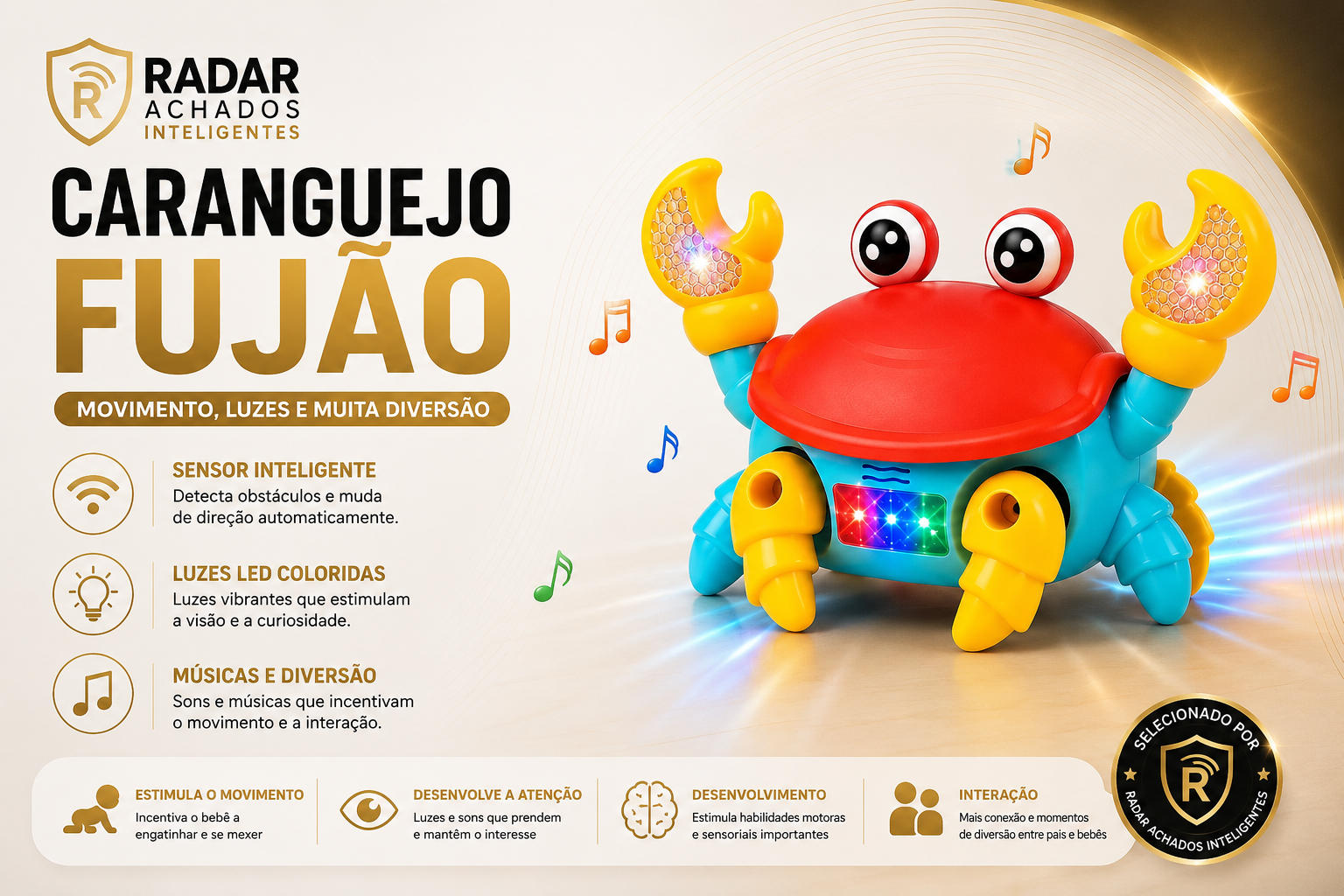 Detalhes do Caranguejo Fujão com Sensor de Obstáculos